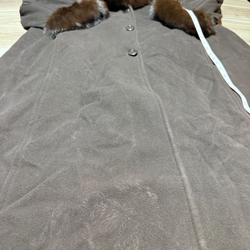Marvin Richards Wool Cashmere Coat Womens 22 Brown Fox Fur Trim MR6WU039 Luxury - Picture 8 of 12